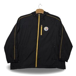 NFL Pittsburgh Steelers Windbreaker Jacket Mens XXL Black Hooded Zip Up Ripstop